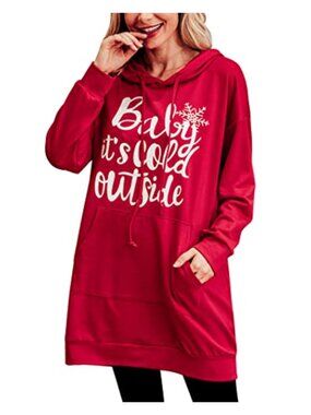 Women Hooded Sweatshirt Dress Long Sleeve Oversized Casual Tunic Dress